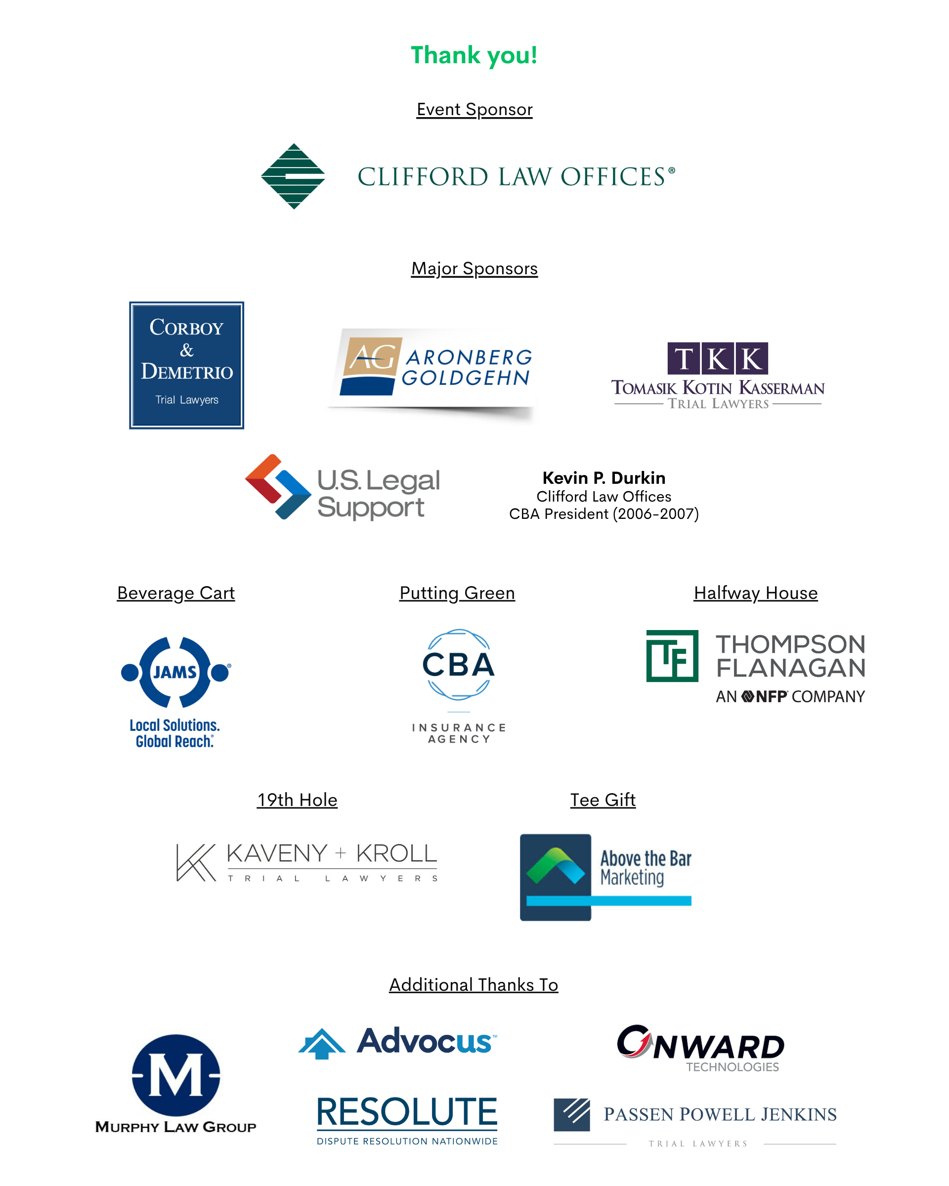 Golf Outing Sponsor List